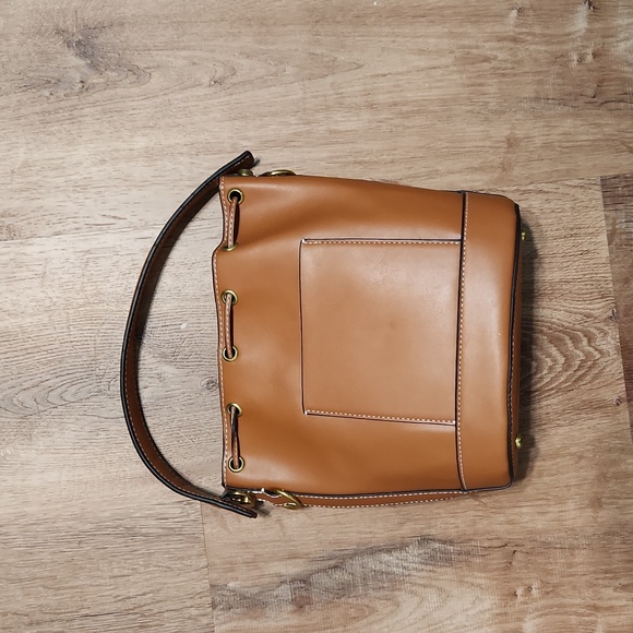 Tory Burch T Monogram Leather Moose Brown Bucket Bag Luxury NWOT! - Picture 5 of 9